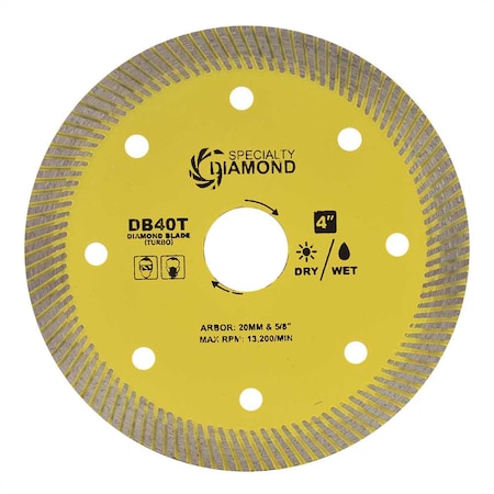Specialty Diamond 4 Inch High Performance General Purpose Dry or Wet Cutting Turbo Diamond Blade DB40T